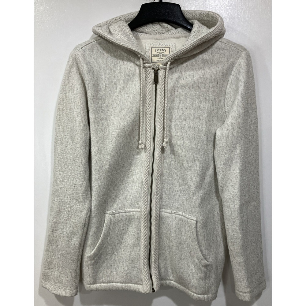 Women's Fat Face Full Zip Hoodie w/Braided Trim Detail Size 12 White/Gray